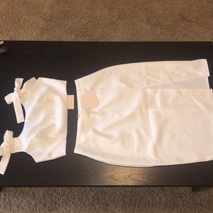 Showpo White 2 piece crop top and skirt with slit